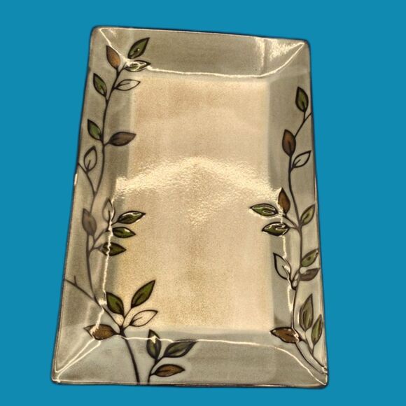 Pfaltzgraff Rustic leaves long rectangular serving platter tray 14" excellent - Picture 4 of 5